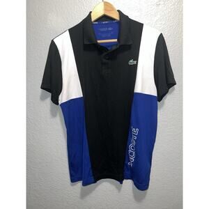 Lacoste Sport Polo Shirt Mens Medium Black Blue Colorblock Performance Flex Golf